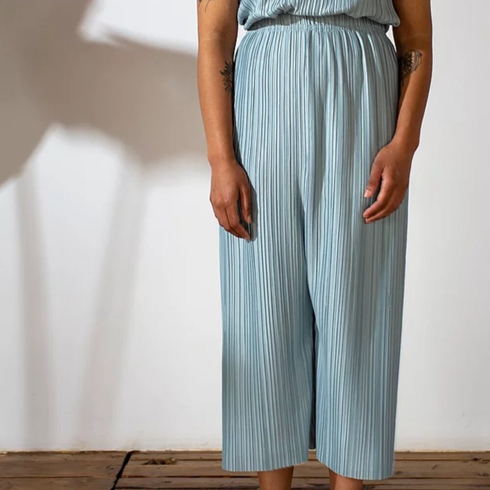 Faures pleated teal wide leg pants